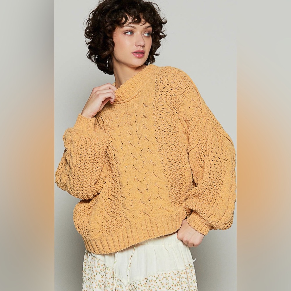 NEW! POL Cozy Cable Knit Sweater in Mustard - Picture 6 of 8